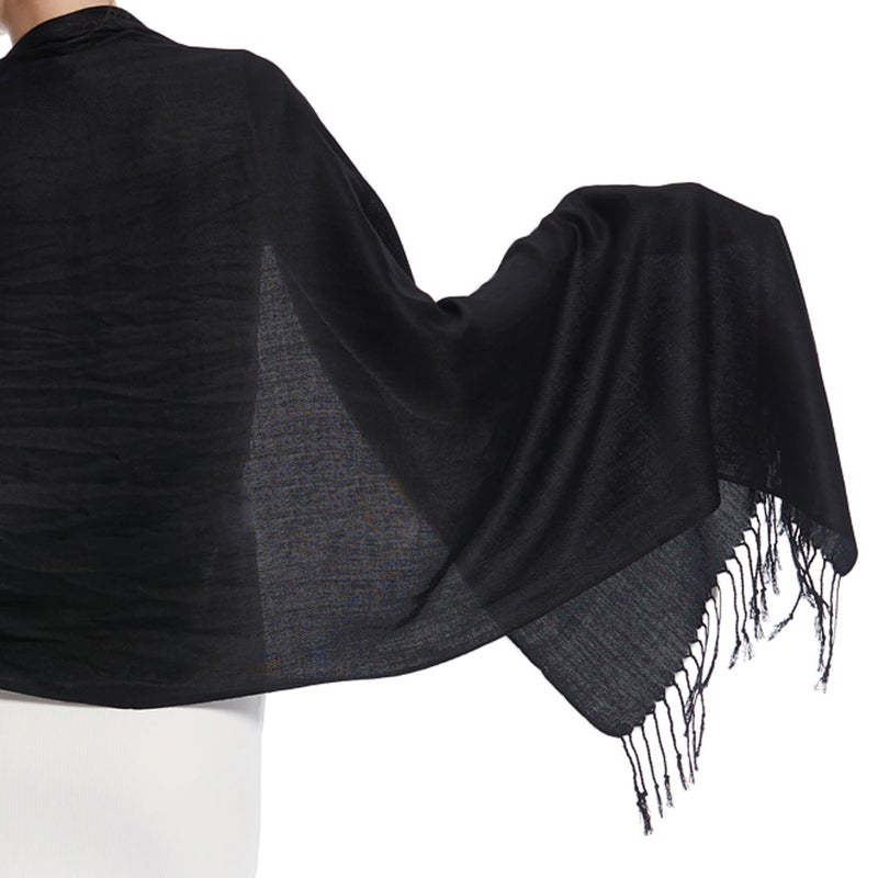 TZ Promise Women's Pashmina Shawls and Wraps for Evening Dress Soft Wedding Bridal Winter Warm Long Large Scarves (Black) - Image 2